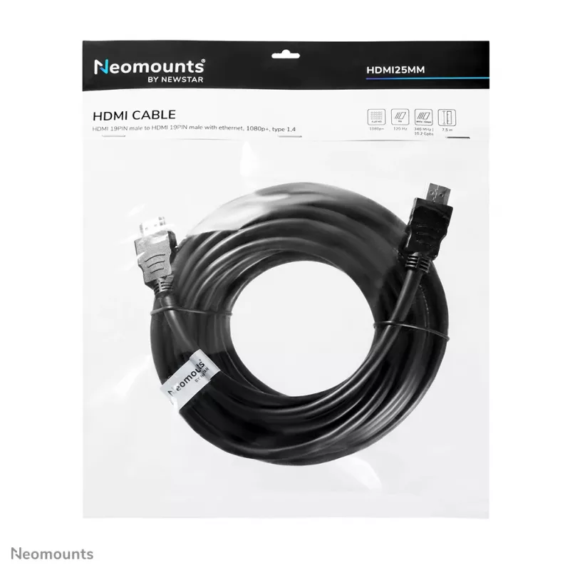 Neomounts HDMI25MM HDMI-kabel – 7,5 meter, 7,5 m, 10,2 Gbit/s, zwart