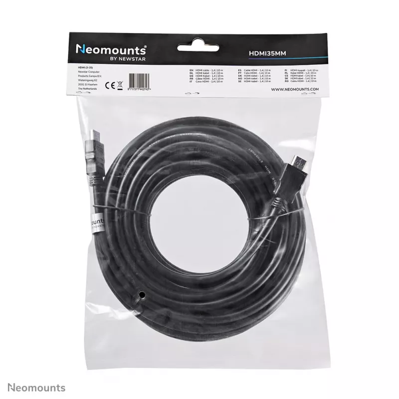 Neomounts HDMI35MM HDMI-kabel - 10 meter, 10 m, HDMI type A (standaard), HDMI type A (standaard), 10,2 Gbit/s, zwart