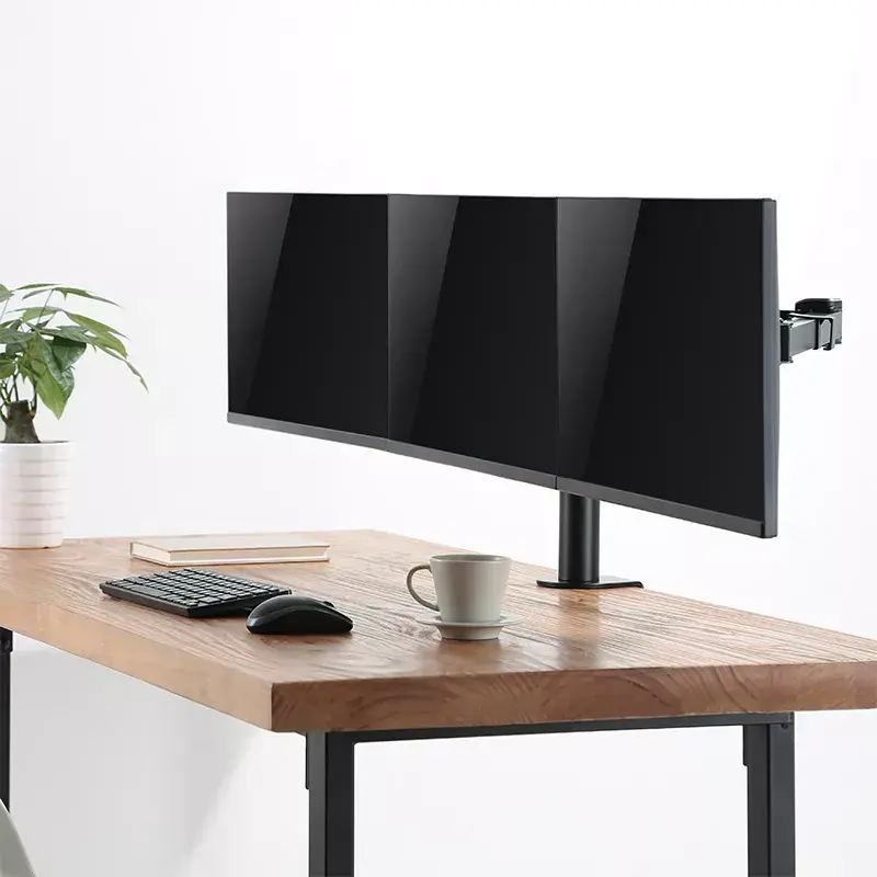 LogiLink BP0107 bureausteun voor drie monitoren, 17-27 inch, 7 kg per arm, VESA 75x75/100x100, staal, zwart