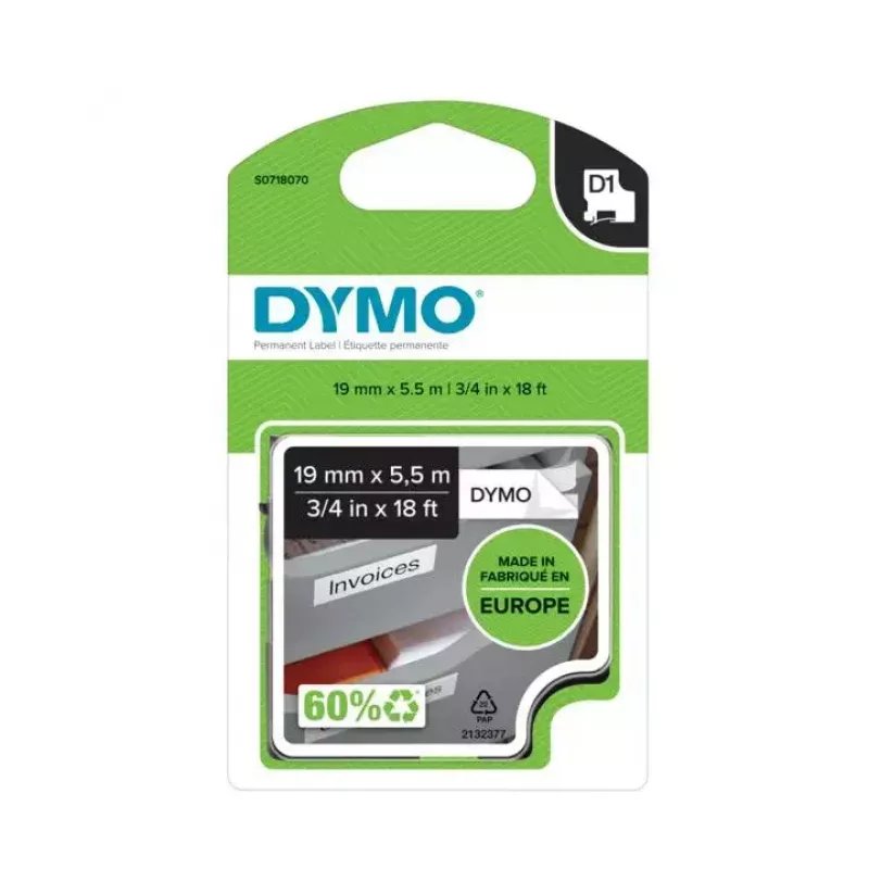 Labeltape DYMO D1 Durable zwart op wit 19mm