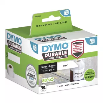 DYMO LabelWriter Durable industriële etiketten | 19 mm x 64 mm | wit poly | 2 rollen à 450 (900 zelfklevende etiketten) | origineel | voor LabelWriter labelprinters