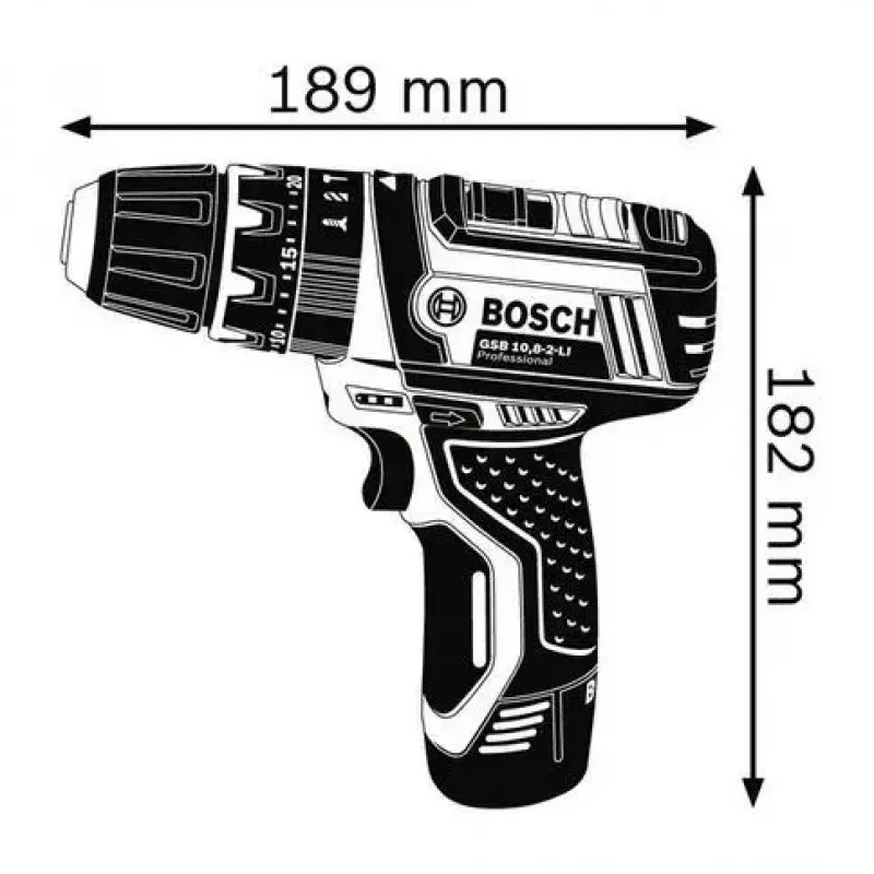 Bosch GSB 10,8-2-LI Professional keyless zwart, blauw, rood