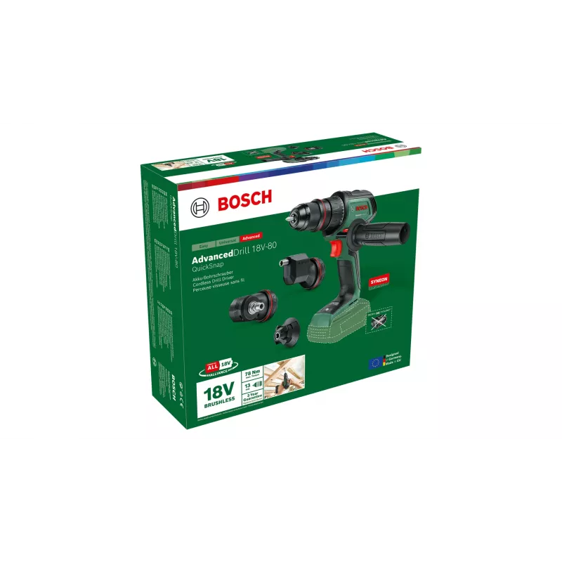 Accu-boorschroefmachine Bosch AdvancedDrill 18V-80 QuickSnap Solo — 18 V, compact, groen/zwart