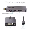 StarTech.com USB-C-videoadapter, USB-C naar HDMI DVI VGA-adapter, tot 4K 60Hz, aluminium, multiport-videodisplayadapter, Thunderbolt 3/4-compatibel, USB Type-C-reisadapter