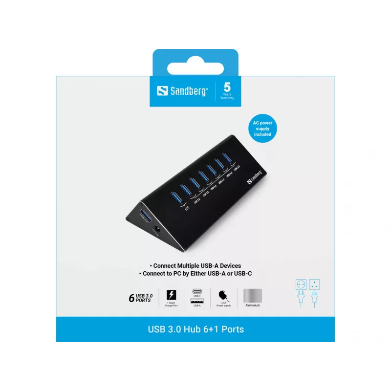 Sandberg USB 3.0 hub 6+1 poorten