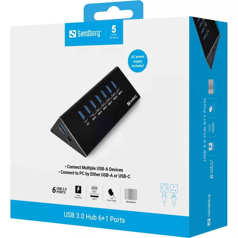 Sandberg USB 3.0 hub 6+1 poorten