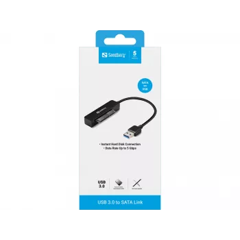 Sandberg USB 3.0 naar SATA link, zwart, 5 Gbit/s, 20 g, 77 mm, 18 mm, 193 mm
