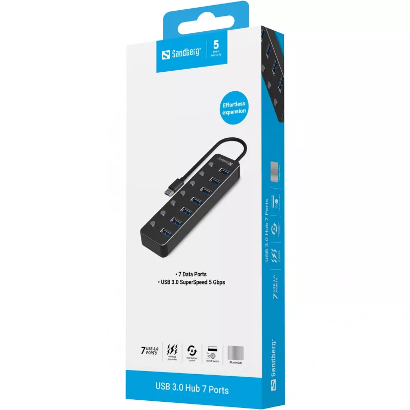USB-hub Sandberg 7 poorten USB 3.0 zwart aluminium