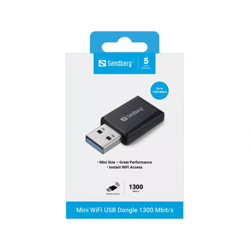 Mini WiFi-dongle Sandberg 1300 Mbit/s USB Type-A dual-band