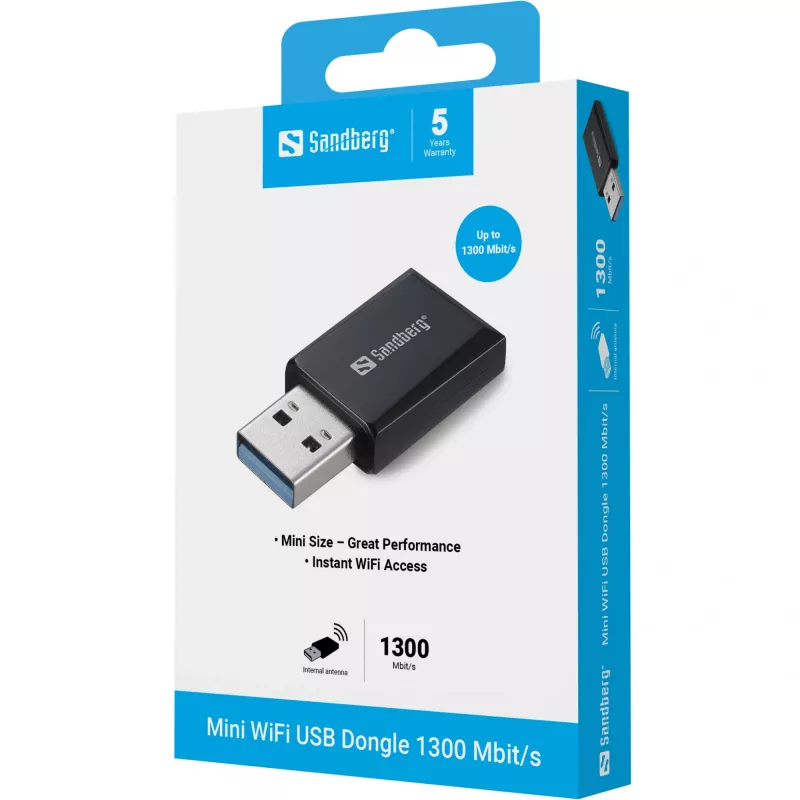 Mini WiFi-dongle Sandberg 1300 Mbit/s USB Type-A dual-band
