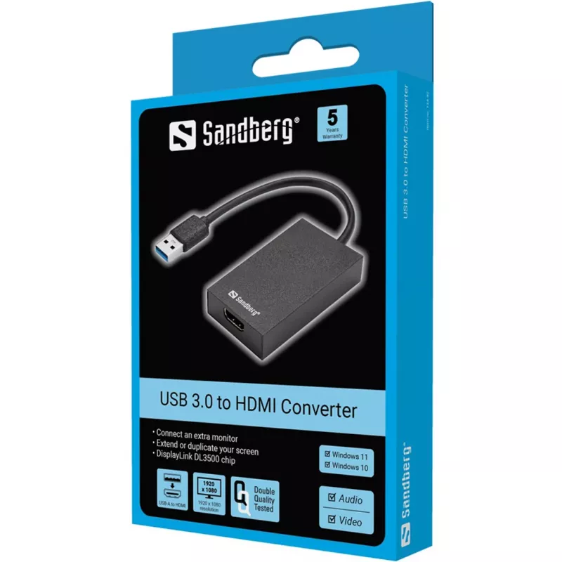 Sandberg USB 3.0 naar HDMI converter zwart passieve videoconverter