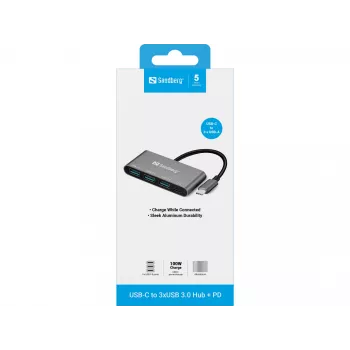 USB-C naar 3xUSB 3.0 hub + PD Sandberg 136-03