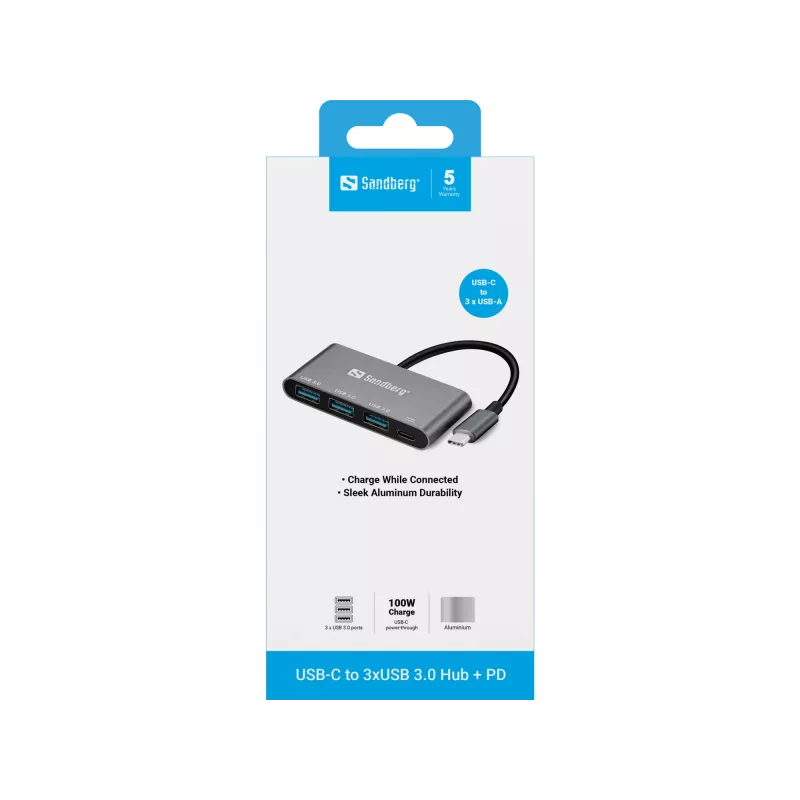 USB-C naar 3xUSB 3.0 hub + PD Sandberg 136-03