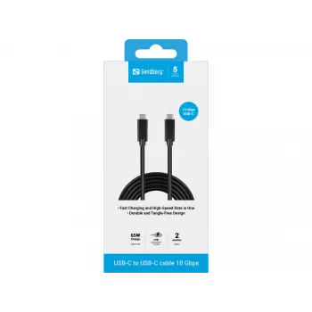 Sandberg USB-C USB-C 2M USB 3.1 Gen.2, 2 m, USB C, USB C, USB 3.2 Gen 2 (3.1 Gen 2), stekker/stekker, zwart