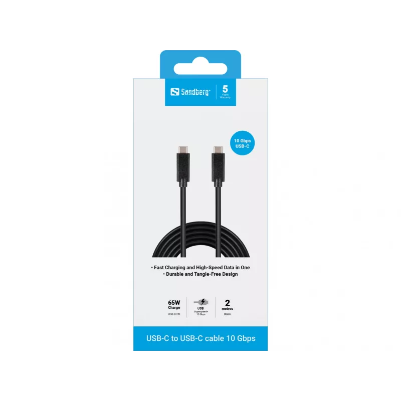 Sandberg USB-C USB-C 2M USB 3.1 Gen.2, 2 m, USB C, USB C, USB 3.2 Gen 2 (3.1 Gen 2), stekker/stekker, zwart