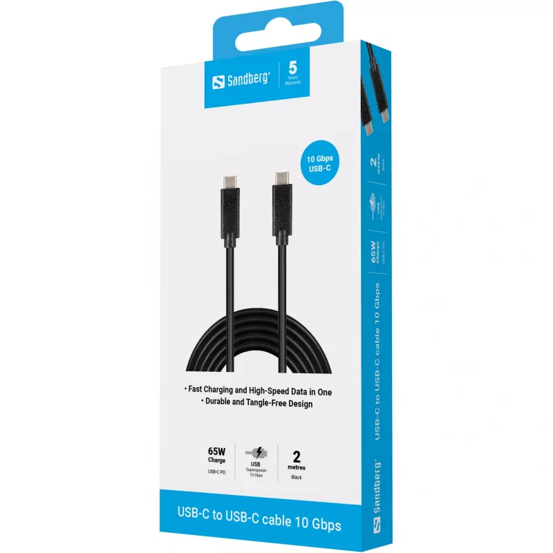 Sandberg USB-C USB-C 2M USB 3.1 Gen.2, 2 m, USB C, USB C, USB 3.2 Gen 2 (3.1 Gen 2), stekker/stekker, zwart