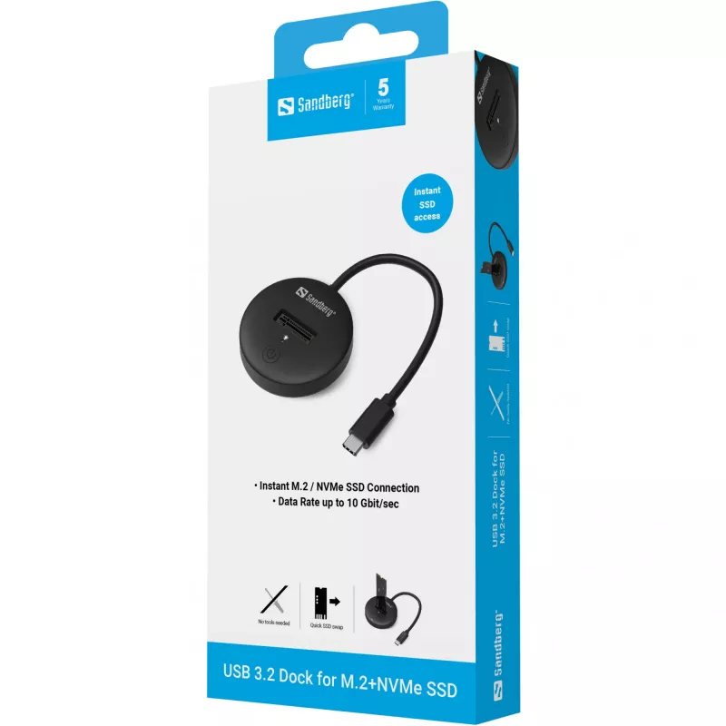 Sandberg USB 3.2 dock voor M.2+NVMe SSD 4 TB zwart