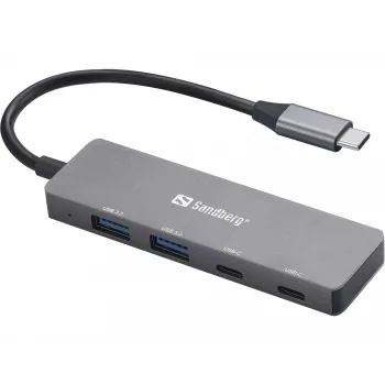 Sandberg USB-C naar 2xUSB-A + 2xUSB-C hub grijs aluminium