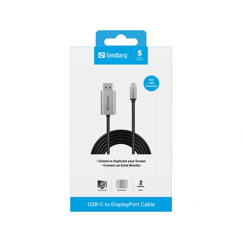 Sandberg USB-C-naar-DisplayPort-kabel 2M USB Type-C DisplayPort 2m