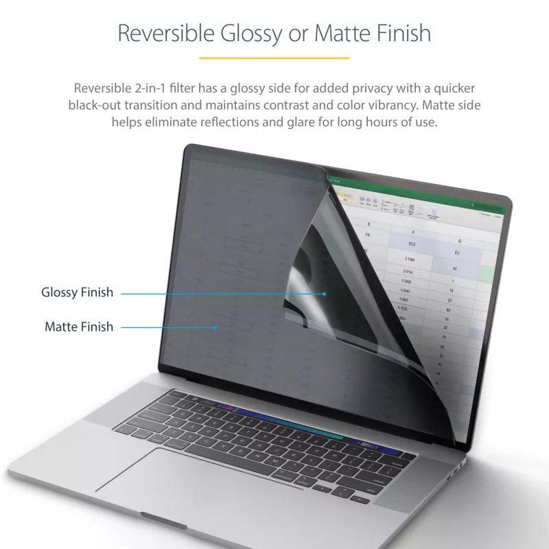 StarTech.com 16 inch MacBook Pro 21/23 laptopprivacyfilter, antireflecterend privacyfilter met 51% blauwlichtreductie, monitorbeeldschermbescherming met +/- 30° kijkhoek, omkeerbare matte/glanzende zijden