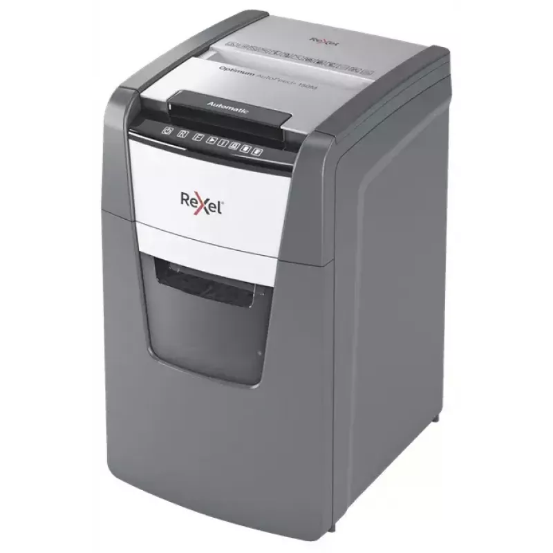 Rexel Optimum AutoFeed+ 150M papiervernietiger, microsnit 2 x 15 mm, P-5, 150 vel, opvangbak van 44 l