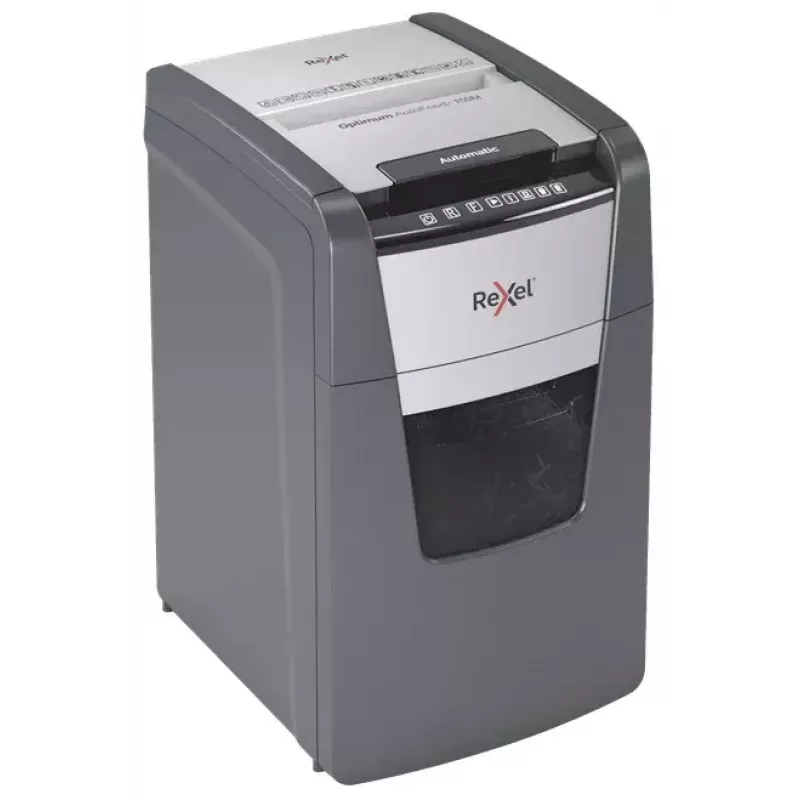 Rexel Optimum AutoFeed+ 150M papiervernietiger, microsnit 2 x 15 mm, P-5, 150 vel, opvangbak van 44 l