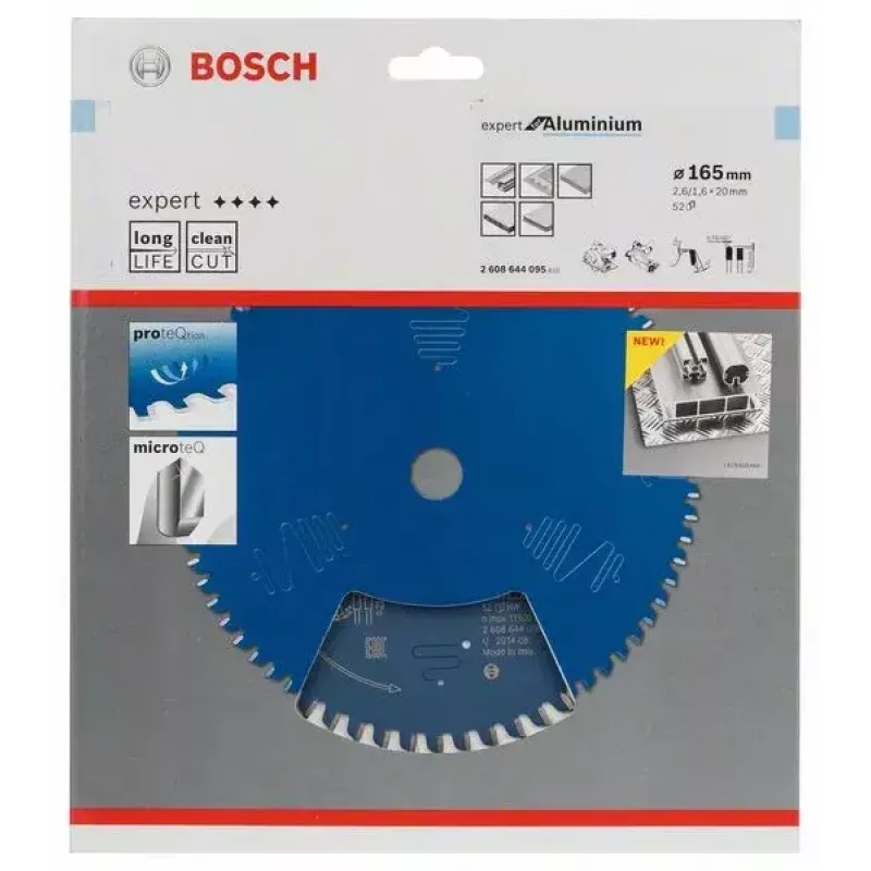 Bosch Expert for Aluminium 2608644095 cirkelzaagblad, 165 mm, 52 tanden, asgat 20 mm