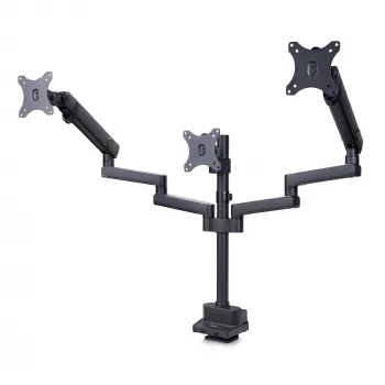 StarTech.com triple-monitor-tafelhouder voor maximaal drie 27-inch beeldschermen, VESA 75x75/100x100, gereedschapsloze armverstelling, C-klem-/tulemontage, veerondersteunde armen