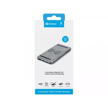 Draagbare powerbank Sandberg Powerbank 10000 PD20W+Wireless, 10000 mAh