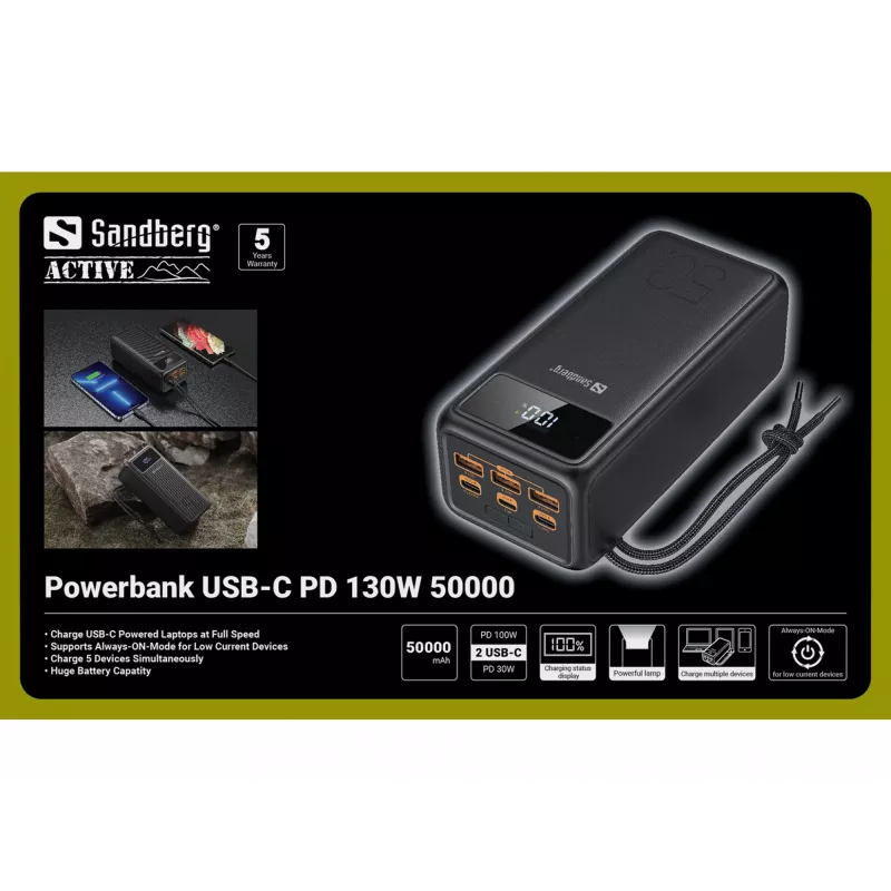 Draagbare powerbank Sandberg USB-C PD 130W 50000mAh