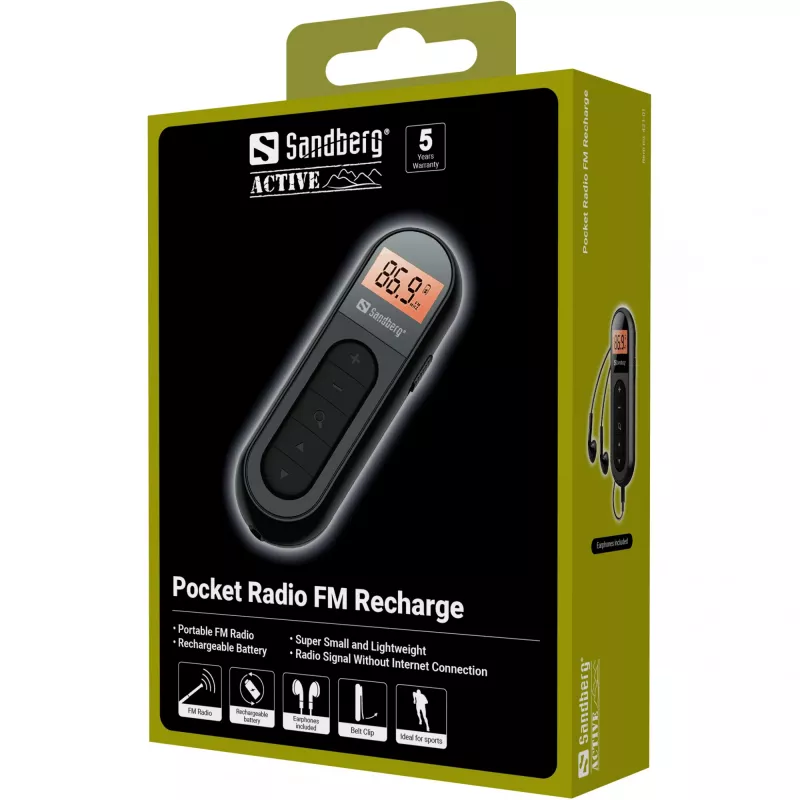 Draagbare radio Sandberg Pocket Radio FM Recharge FM 76-108 MHz