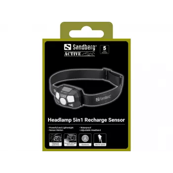 Hoofdlamp Sandberg 5in1 Recharge Sensor LED 200 lm zwart