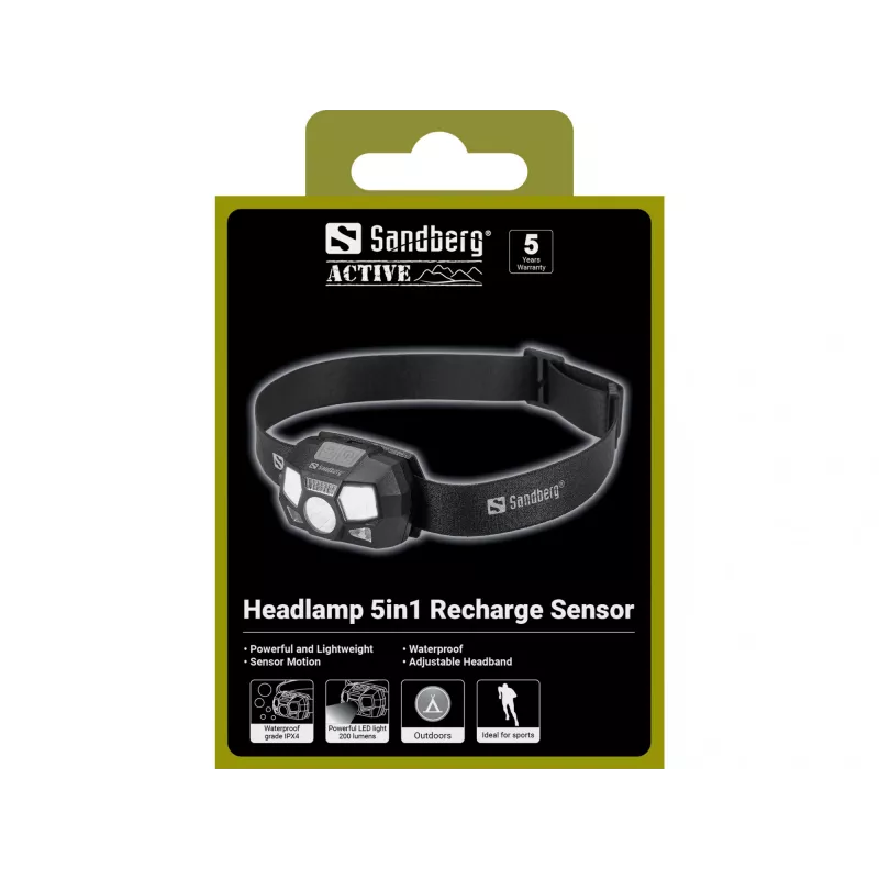 Hoofdlamp Sandberg 5in1 Recharge Sensor LED 200 lm zwart