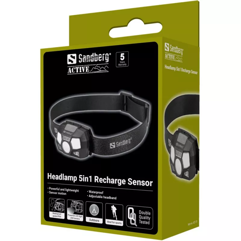 Hoofdlamp Sandberg 5in1 Recharge Sensor LED 200 lm zwart