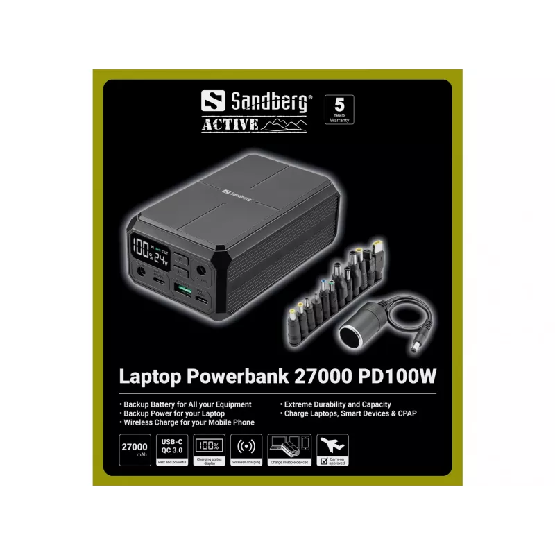 Draagbare powerbank Sandberg Laptop Powerbank 27000 PD100W, 27000 mAh