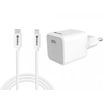 AC-lader Sandberg 20W USB-C + Lightning 1M snelladen wit