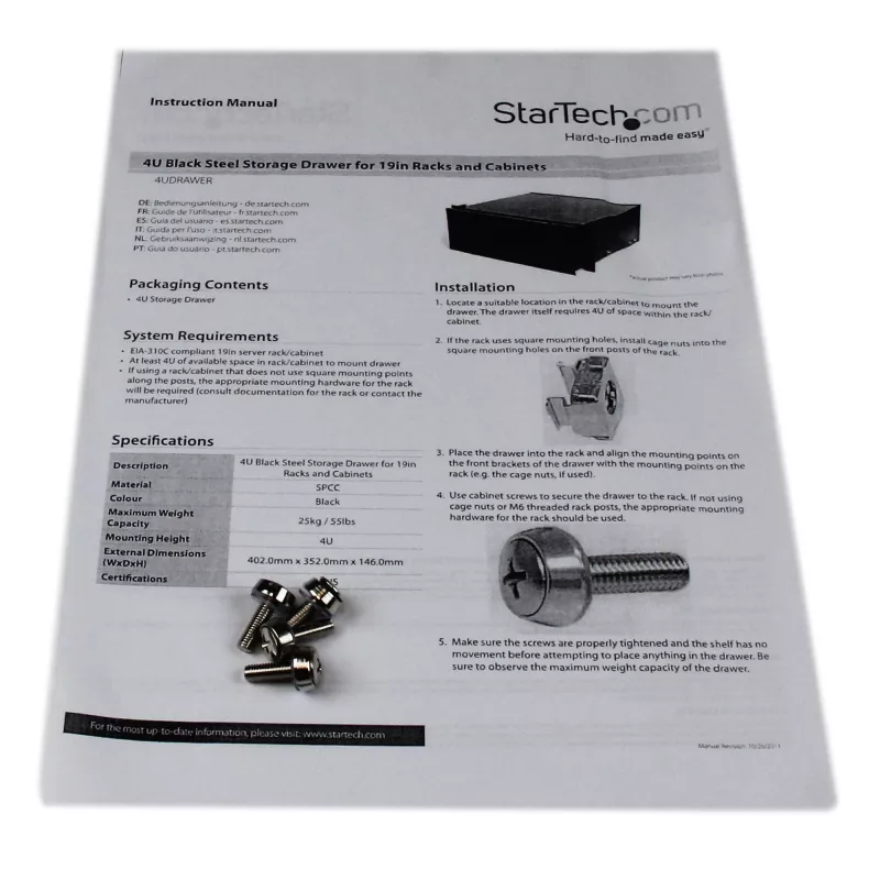 StarTech.com 4U zwart stalen opbergla voor 19in racks en kasten