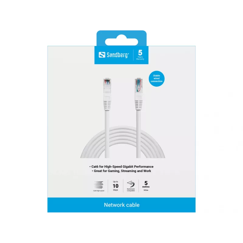 Netwerkkabel Sandberg netwerkkabel UTP Cat6 RJ-45 5 m wit