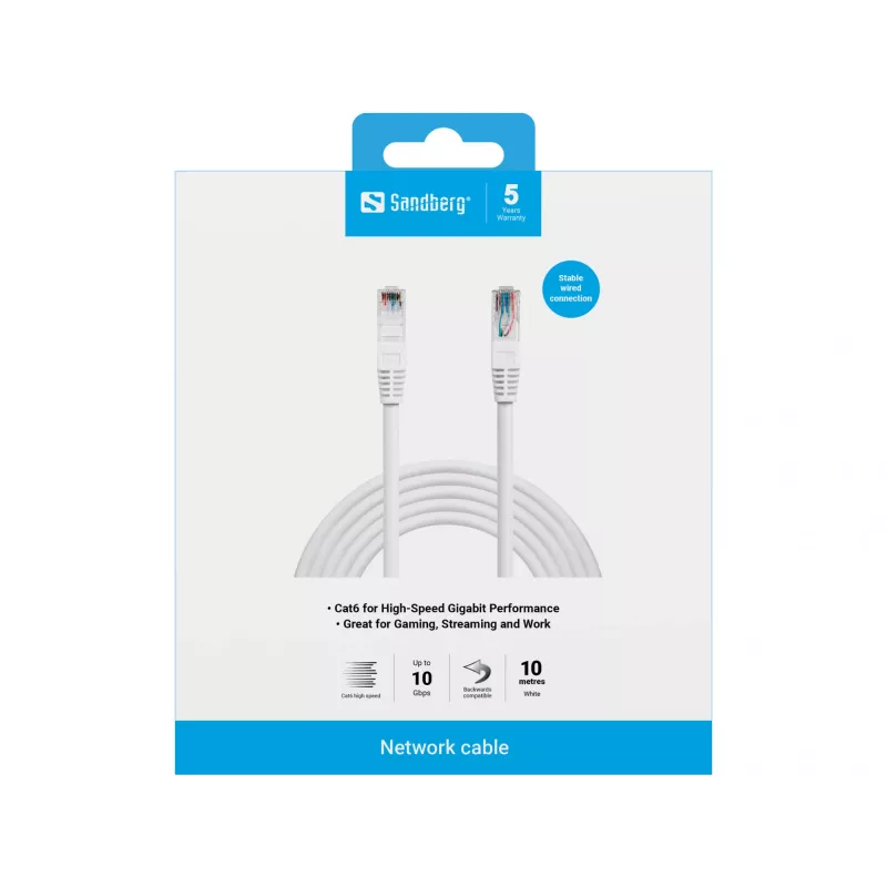 Netwerkkabel Sandberg UTP Cat6 10m RJ-45 wit