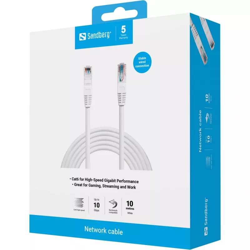Netwerkkabel Sandberg UTP Cat6 10m RJ-45 wit