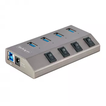 StarTech.com 4-poorts self-powered USB-C-hub met individuele aan/uit-schakelaars, USB 3.0 5Gbps-uitbreidingshub met voeding, desktop/laptop USB-C-naar-USB-A-hub, USB Type-C-hub met BC 1.2