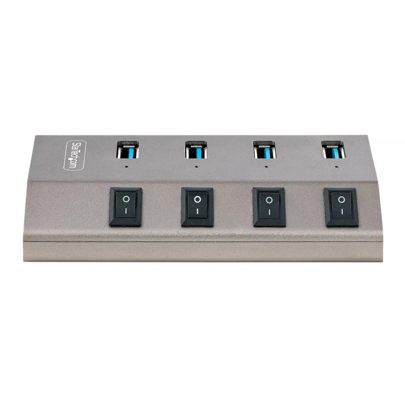 StarTech.com 4-poorts self-powered USB-C-hub met individuele aan/uit-schakelaars, USB 3.0 5Gbps-uitbreidingshub met voeding, desktop/laptop USB-C-naar-USB-A-hub, USB Type-C-hub met BC 1.2