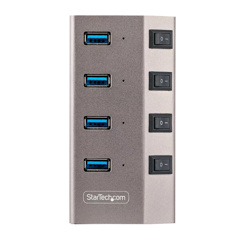StarTech.com 4-poorts self-powered USB-C-hub met individuele aan/uit-schakelaars, USB 3.0 5Gbps-uitbreidingshub met voeding, desktop/laptop USB-C-naar-USB-A-hub, USB Type-C-hub met BC 1.2