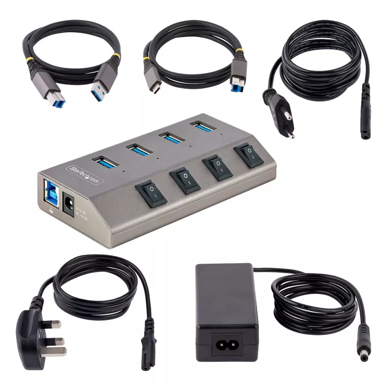 StarTech.com 4-poorts self-powered USB-C-hub met individuele aan/uit-schakelaars, USB 3.0 5Gbps-uitbreidingshub met voeding, desktop/laptop USB-C-naar-USB-A-hub, USB Type-C-hub met BC 1.2