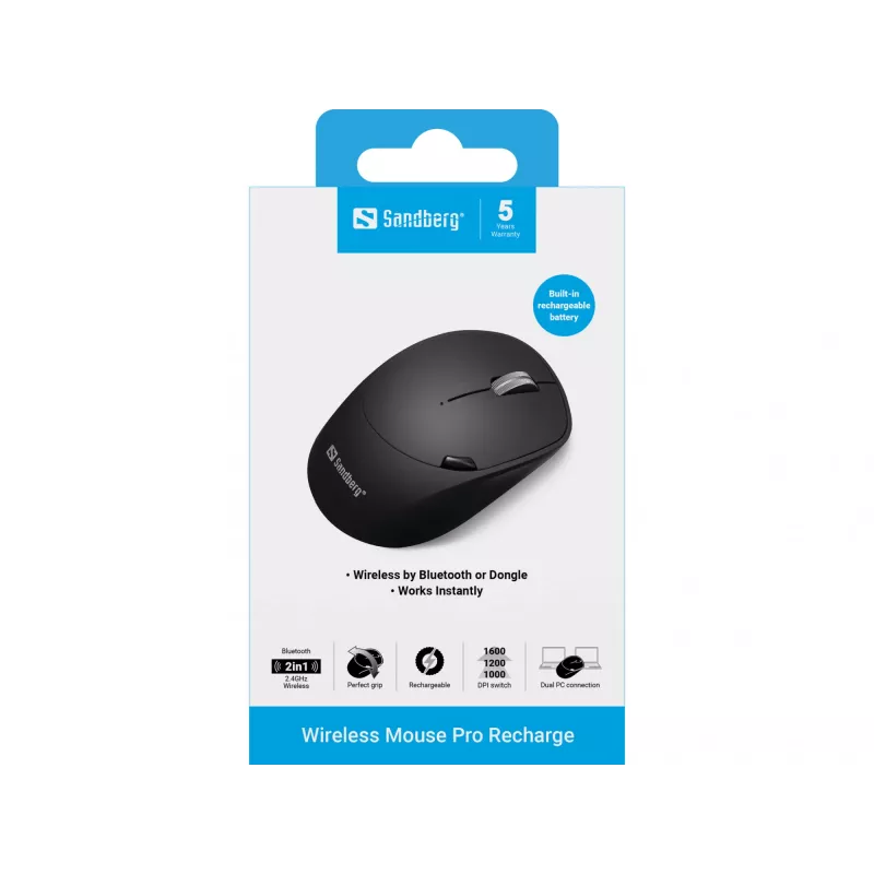 Sandberg Wireless Mouse Pro Recharge draadloze muis RF Wireless + Bluetooth