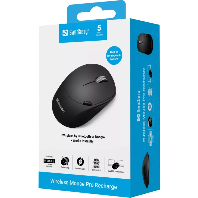 Sandberg Wireless Mouse Pro Recharge draadloze muis RF Wireless + Bluetooth