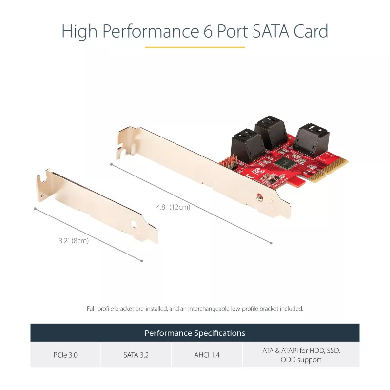 StarTech.com SATA PCIe-kaart – 6-poorts PCIe SATA-uitbreidingskaart – 6 Gbit/s – Low/Full Profile – gestapelde SATA-aansluitingen – ASM1166 non-RAID – PCI Express naar SATA-converter