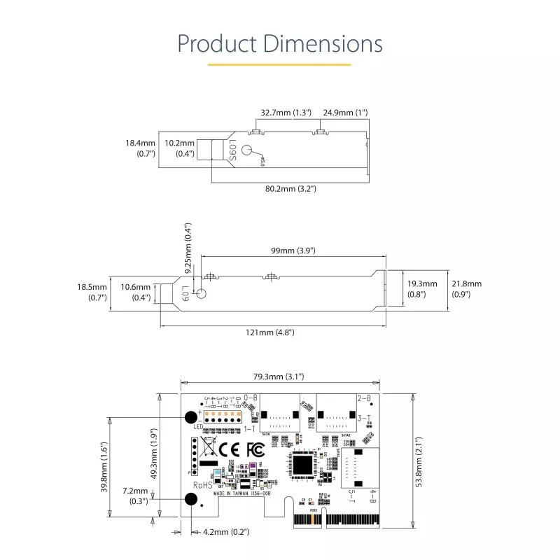 StarTech.com SATA PCIe-kaart – 6-poorts PCIe SATA-uitbreidingskaart – 6 Gbit/s – Low/Full Profile – gestapelde SATA-aansluitingen – ASM1166 non-RAID – PCI Express naar SATA-converter