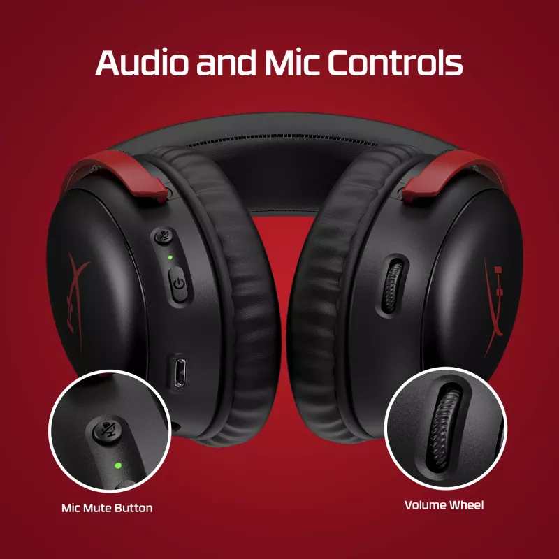 HyperX Cloud III Wireless - gaming-headset, zwart; rood, China, over-ear, gesloten, actief, 155 mm