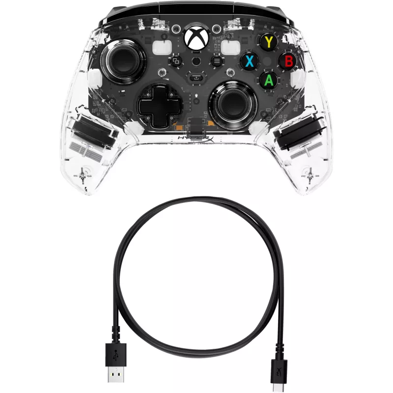 HyperX Clutch Gladiate – bedrade gaming-RGB-controller – Xbox, gamepad, Xbox One, Xbox Series X, bedraad, USB, USB Type-A, USB Type-C, transparant